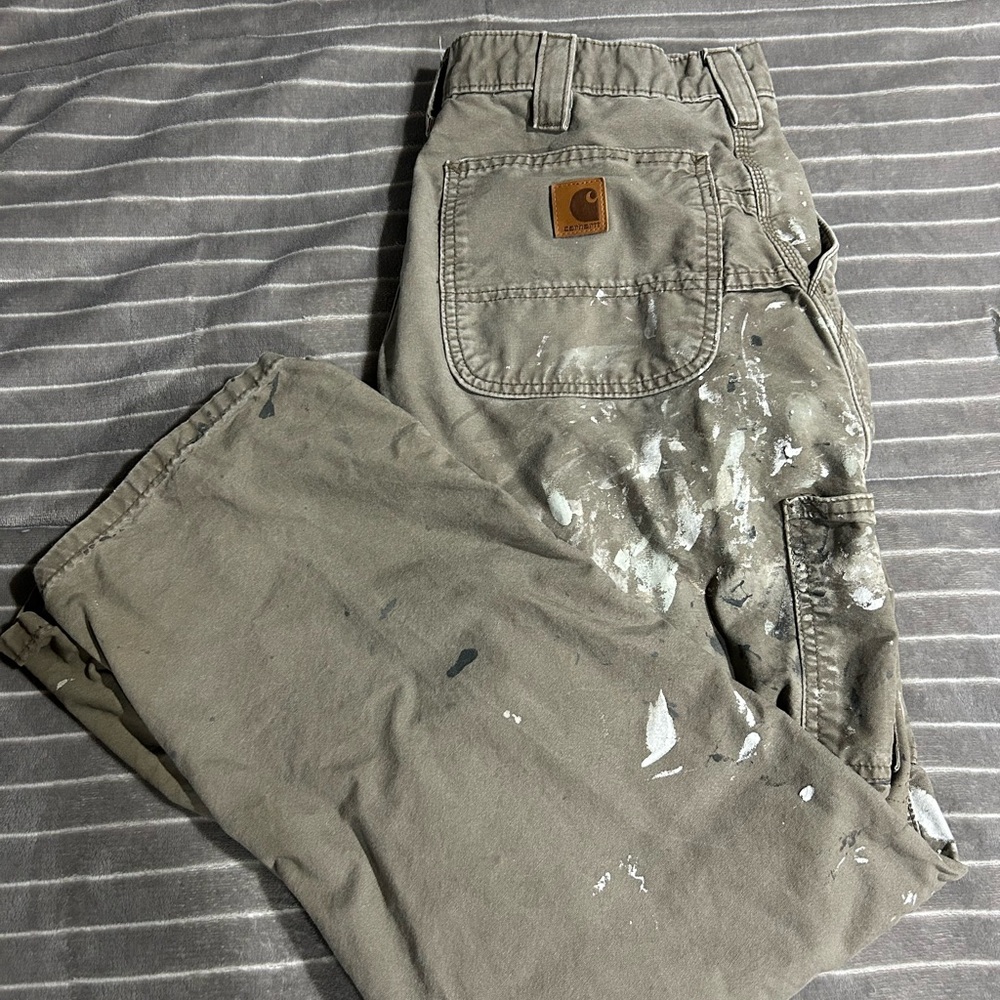 Carhartt Vintage Tan Paint-Splattered Cargo Pants 32 x 32